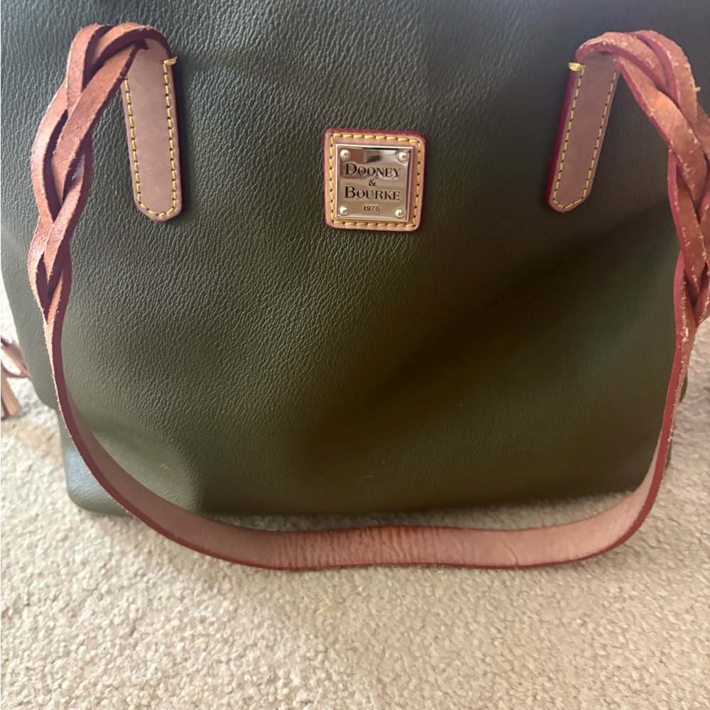 Dooney & Bourke Olive Green Shoulder Bag with Tan Accents